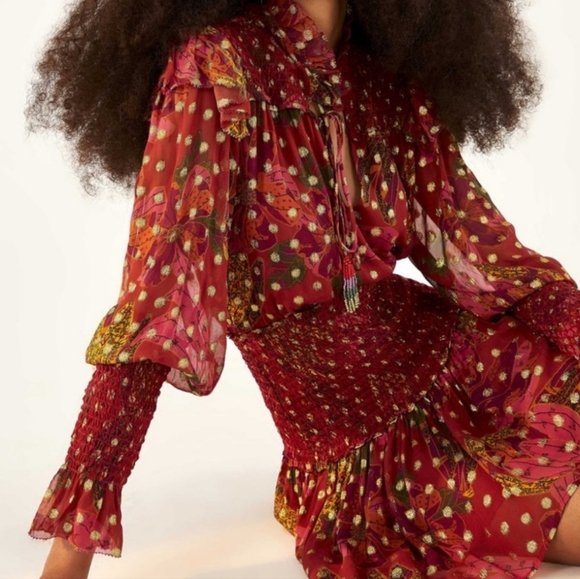 Farm Rio Bannana Flowers Smocked Mini Dress Size Small - Picture 6 of 16